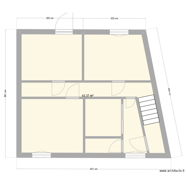 1er étage. Plan de 1 pièce et 43 m2