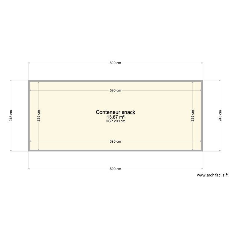 conteneur snack. Plan de 1 pièce et 14 m2