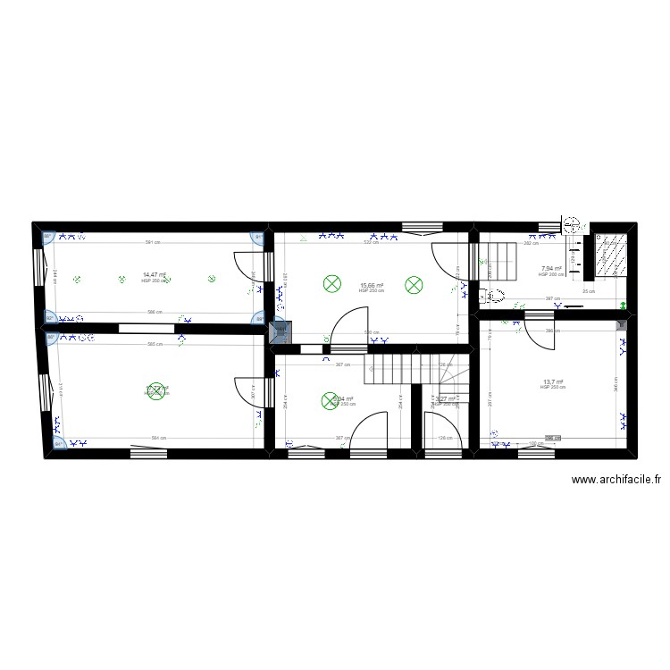 RDC electricite. Plan de 7 pièces et 82 m2