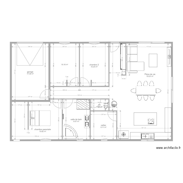 julie et alex. Plan de 8 pièces et 124 m2