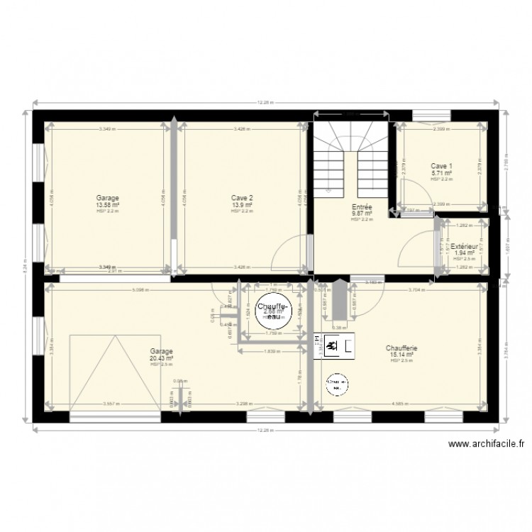 RDC 1. Plan de 8 pièces et 83 m2