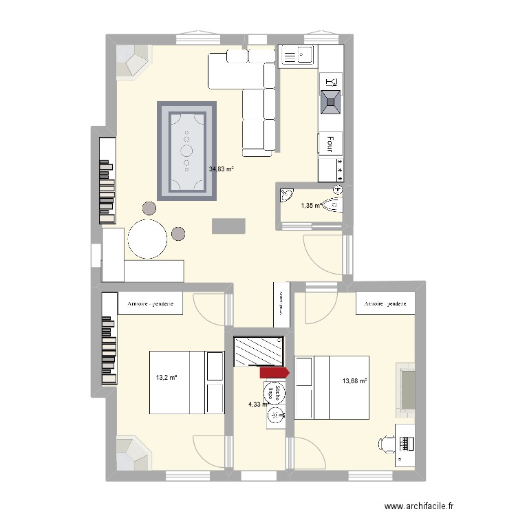 CA2 v4. Plan de 5 pièces et 67 m2