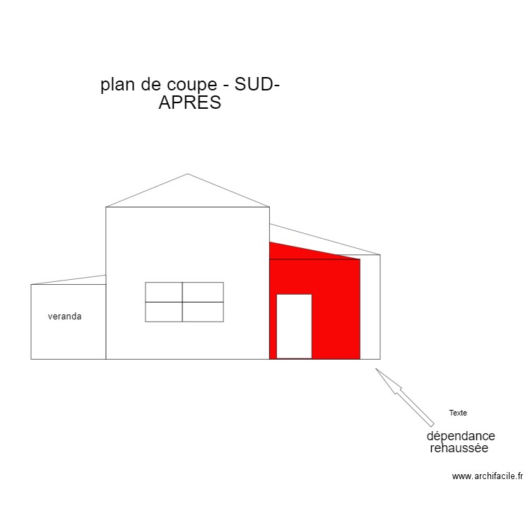 plan de coupe -sud-APRES dependance réhaussée sans cotes. Plan de 0 pièce et 0 m2