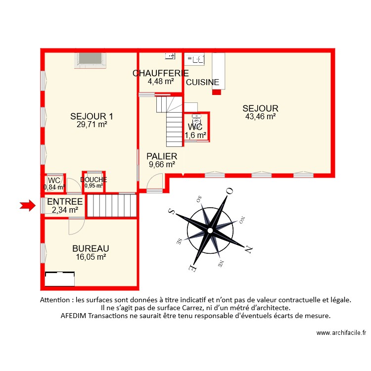 BI8860 RDC. Plan de 11 pièces et 113 m2