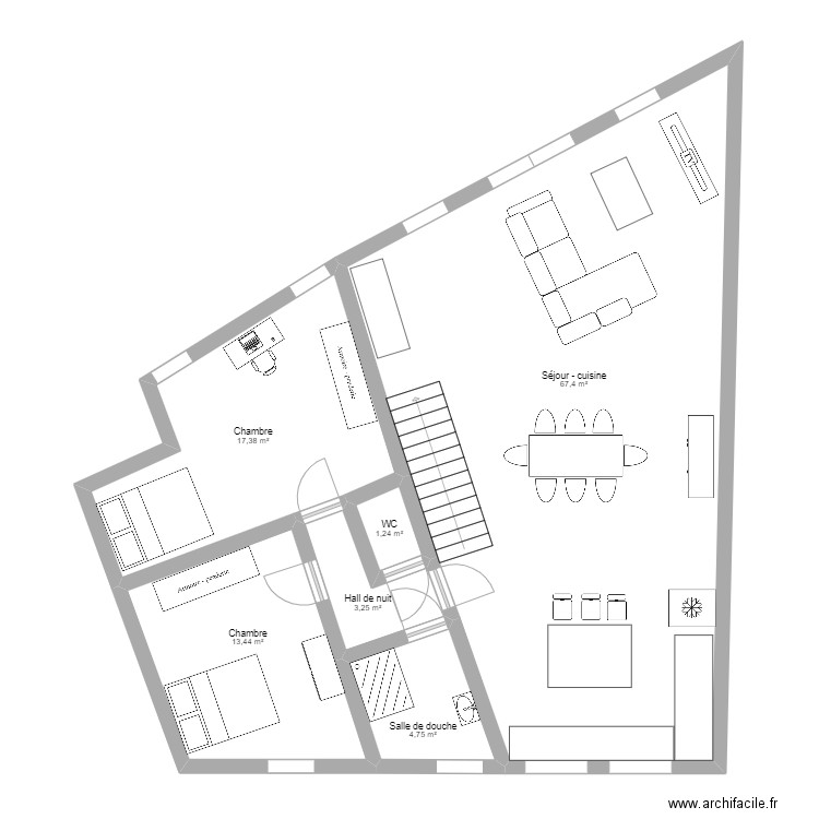 Orp-le-Grand (1er étage). Plan de 6 pièces et 107 m2