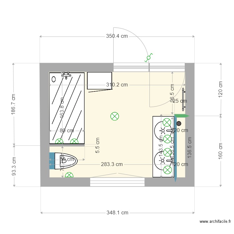 SDB Aurelien P1. Plan de 2 pièces et 7 m2