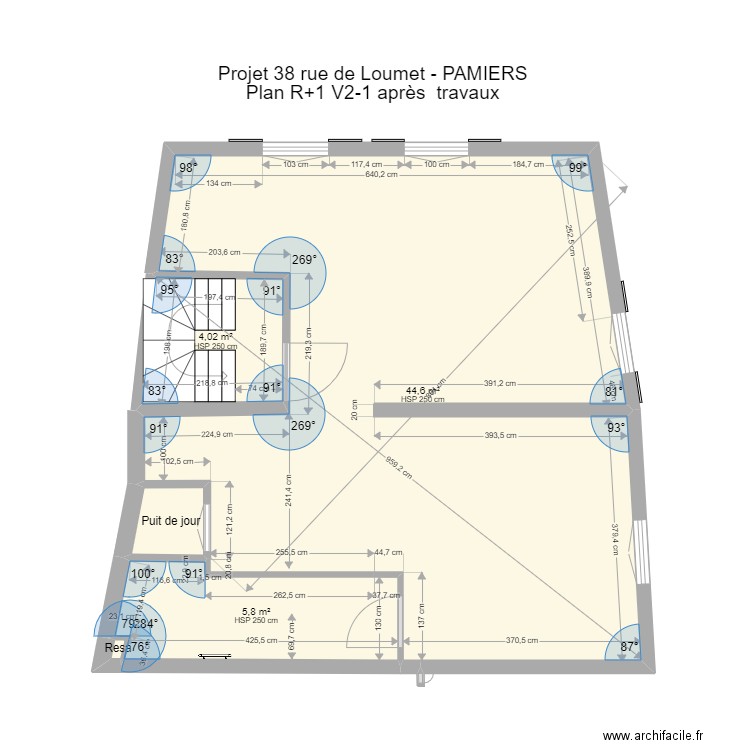 PAMIERS3 R1 R2 pour cotation. Plan de 5 pièces et 56 m2