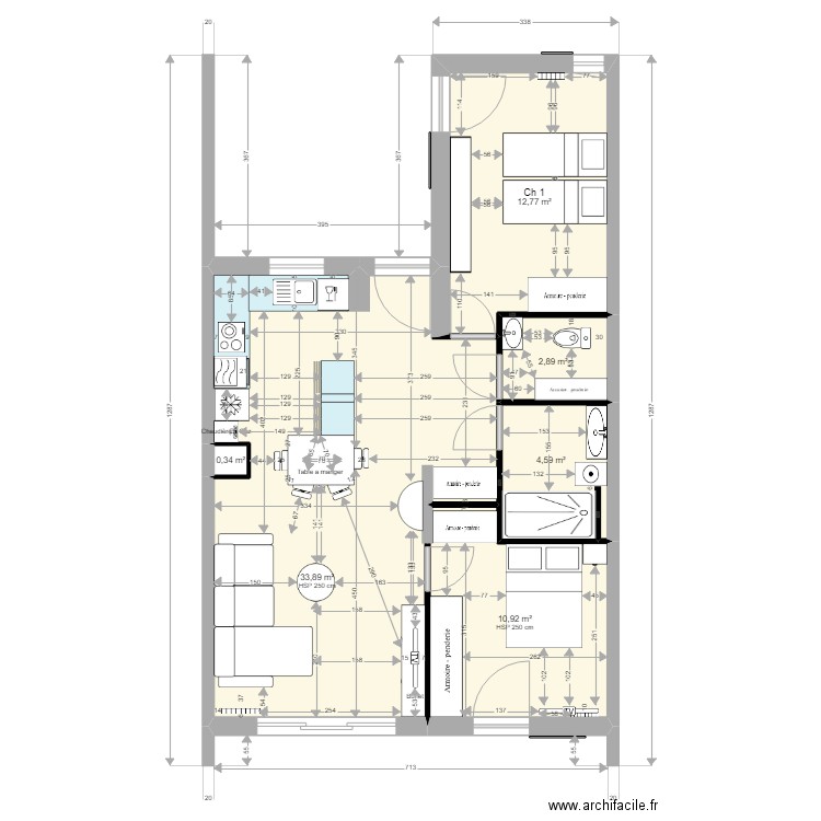 A06 Original. Plan de 6 pièces et 65 m2