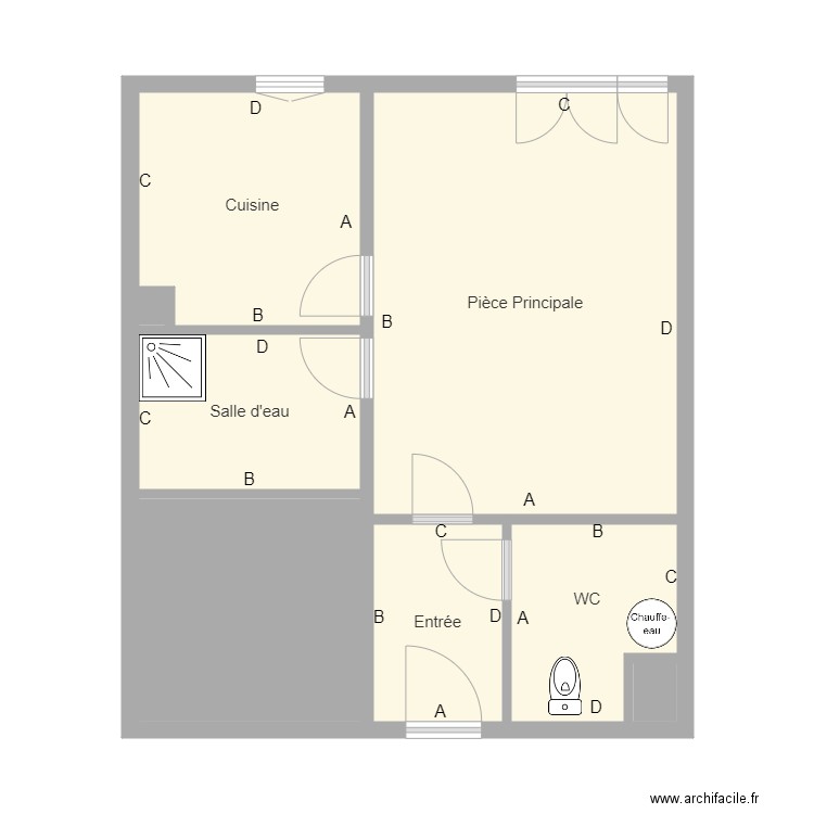 Appartement Petit. Plan de 8 pièces et 45 m2