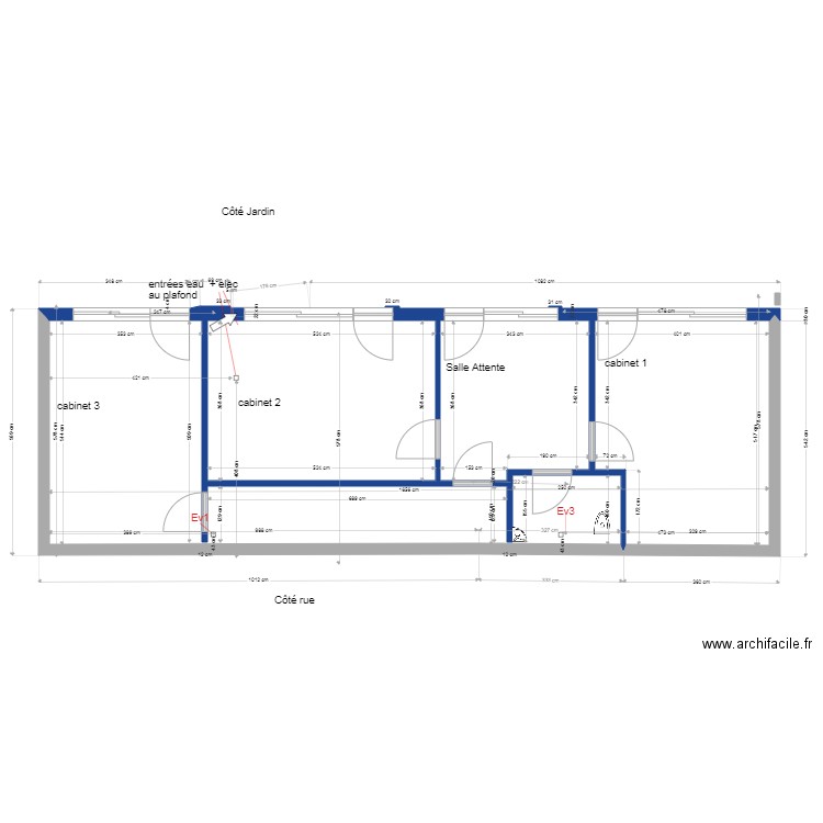 sous sol  cloisons et portes  V3. Plan de 4 pièces et 82 m2