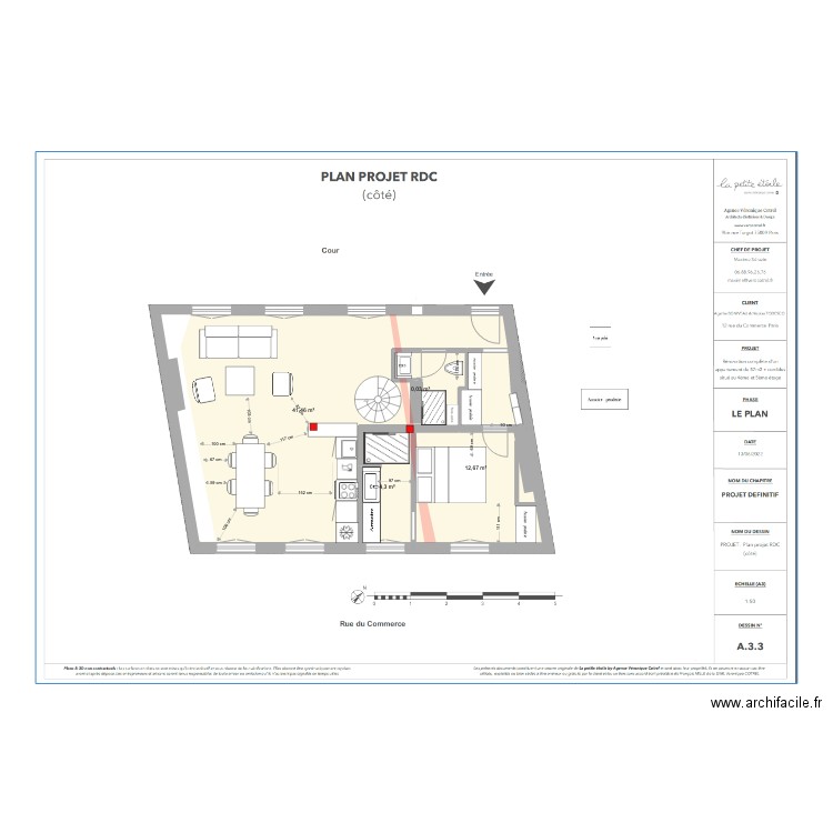 PLAN 2 SDB AVEC PORTEUR. Plan de 4 pièces et 58 m2