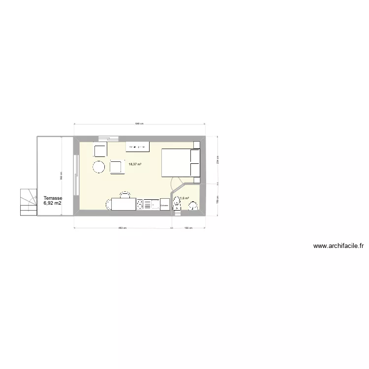 am&eacute;nagement studio. Plan de 