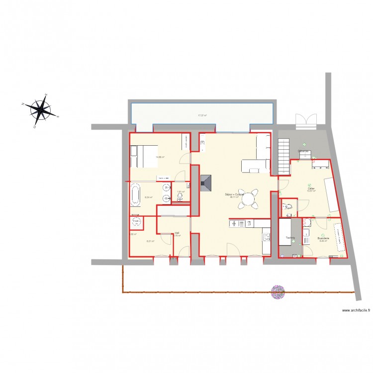Maison ecuelles RDC cotations. Plan de 0 pièce et 0 m2