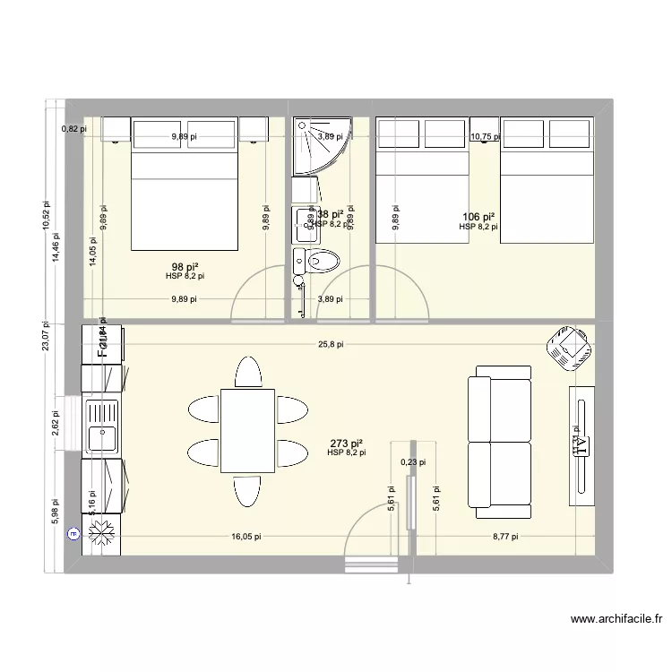 chalet#1. Plan de 4  et 48 m²