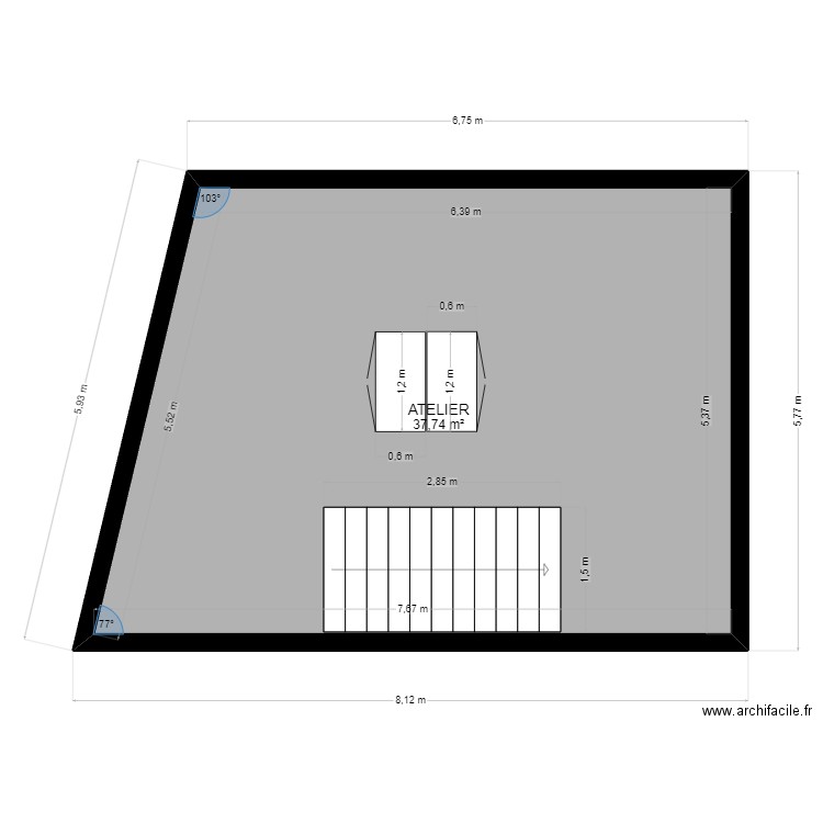 BUREAU ISP63 SOUSSOL. Plan de 1 pièce et 38 m2