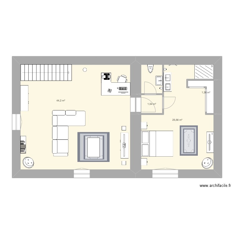 étage 1 n°2. Plan de 4 pièces et 73 m2