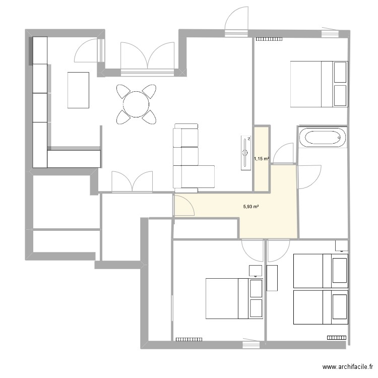 APPART. Plan de 2 pièces et 7 m2