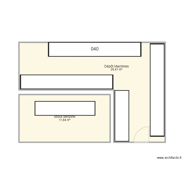 Dépôt Machines. Plan de 2 pièces et 38 m2