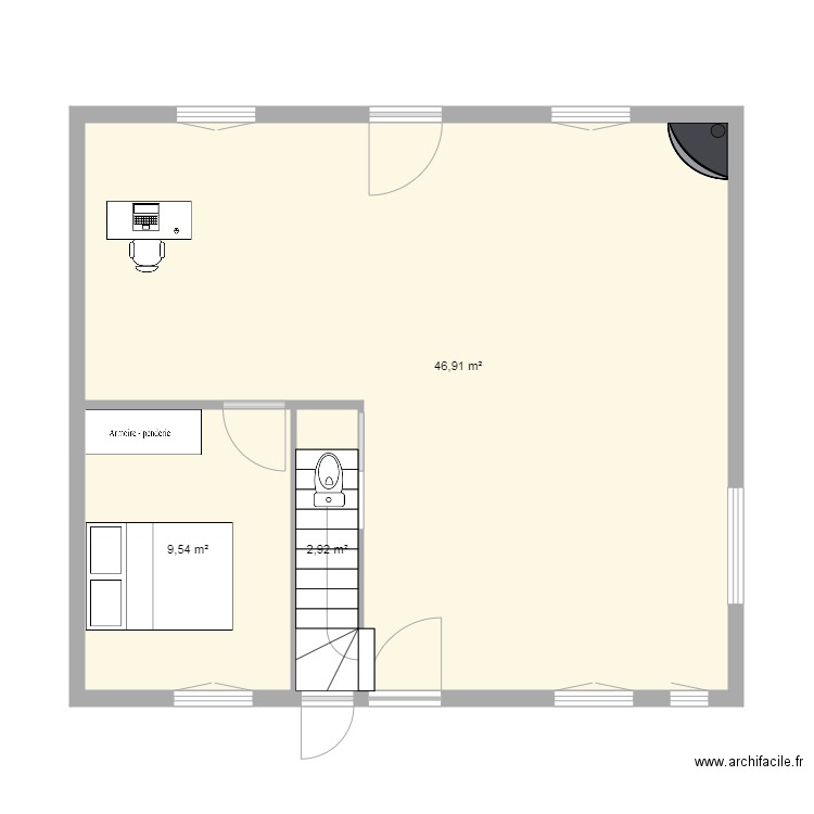 Maison bas 1. Plan de 3 pièces et 59 m2