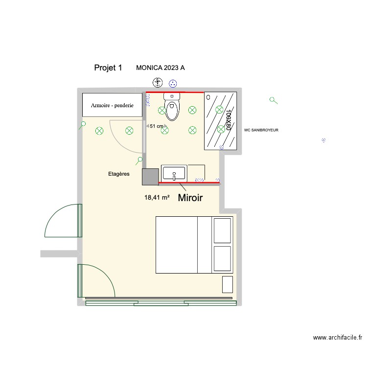 Projet Chambre Plan 2023 01 B. Plan de 1 pièce et 18 m2