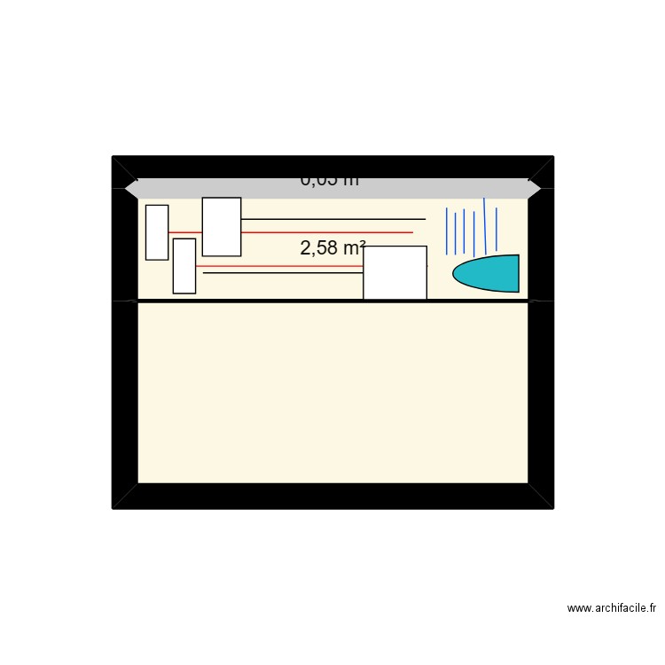 local technique face piscine. Plan de 3 pièces et 7 m2