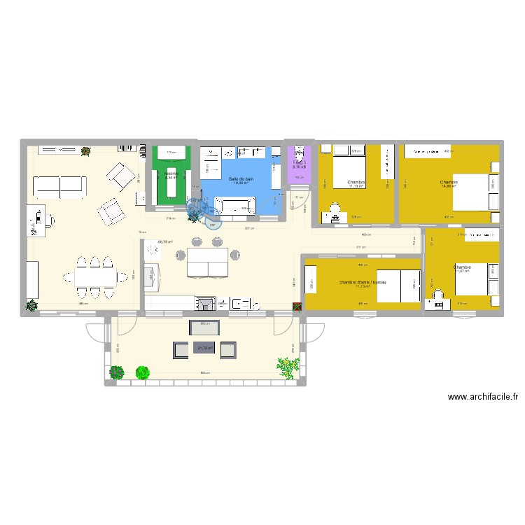 enterrée. Plan de 10 pièces et 155 m2