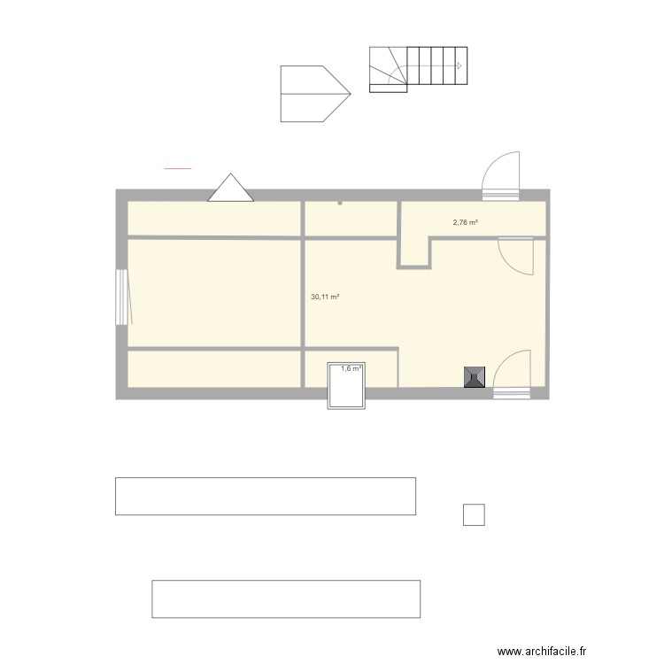 EXTENSION NORD ETAGE. Plan de 3 pièces et 34 m2