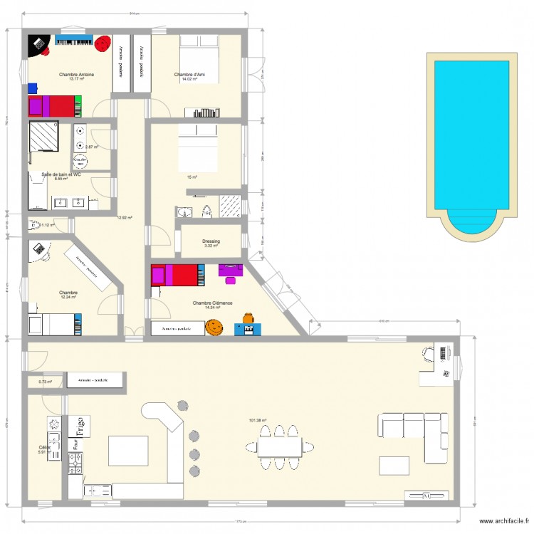 plan en L 200m. Plan de 0 pièce et 0 m2