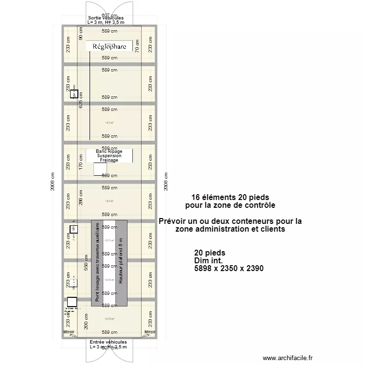 CCT VL avec conteneurs 20 pieds. Plan de 