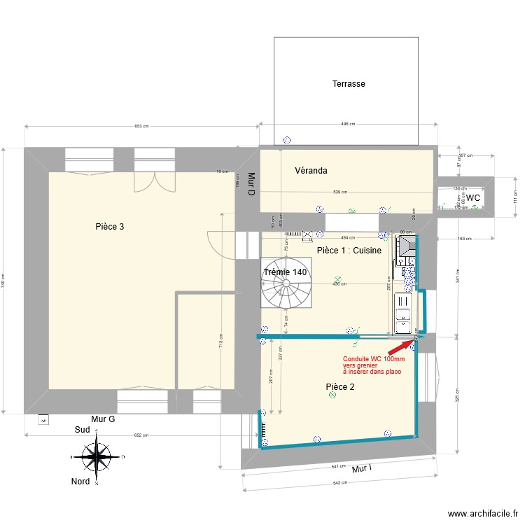 2022 09 La Croix tremie escalier. Plan de 4 pièces et 66 m2