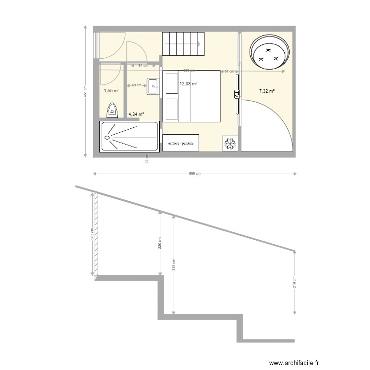 studio 2p V3. Plan de 0 pièce et 0 m2