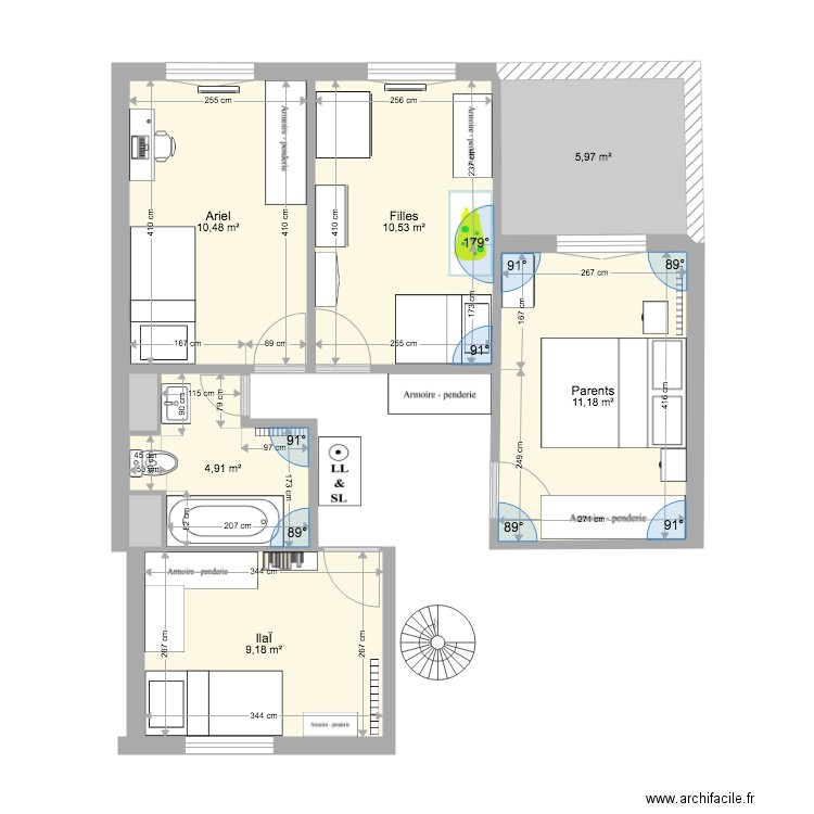 aix etage. Plan de 8 pièces et 53 m2