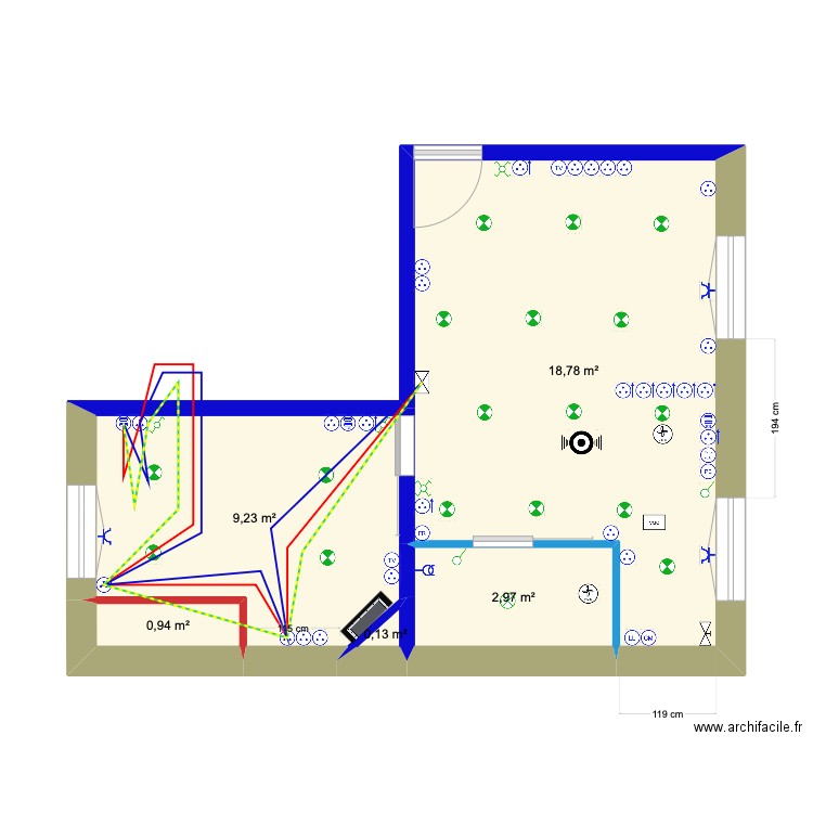 Louis Pasteur PC Chambre circuit 2. Plan de 5 pièces et 32 m2