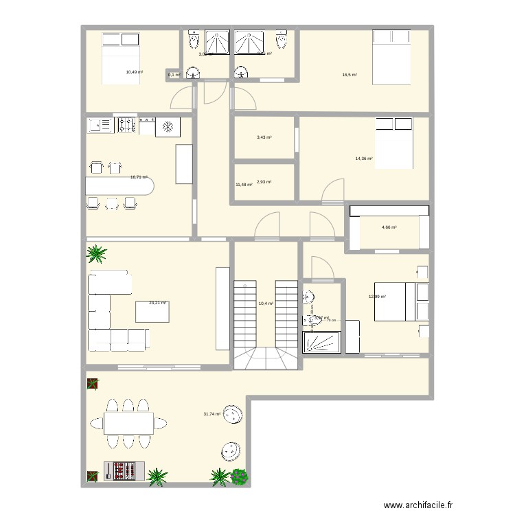 Institut Ouaga 2000. Plan de 16 pièces et 169 m2