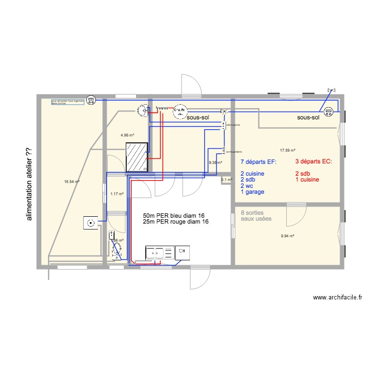 maison rdc plomberie. Plan de 0 pièce et 0 m2