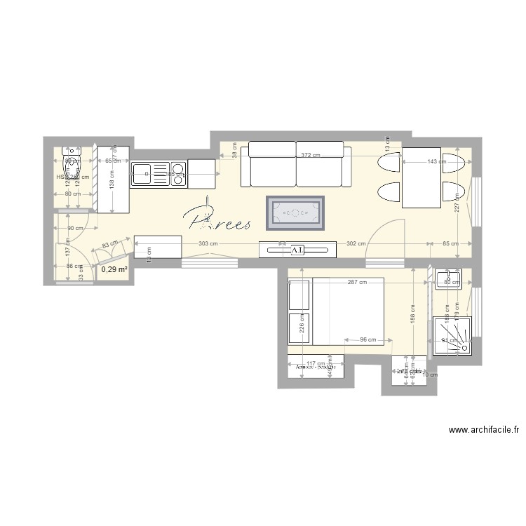 Harpe v3. Plan de 4 pièces et 27 m2