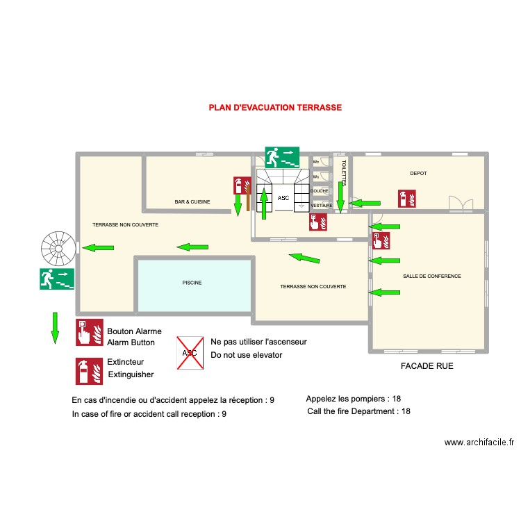 Plan évacuation général Terrasse. Plan de 0 pièce et 0 m2