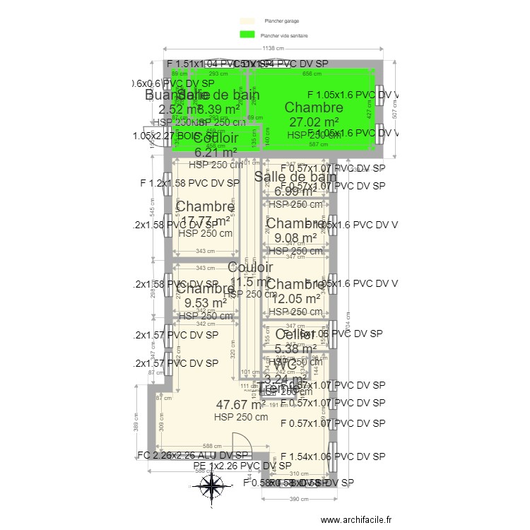 Bernadou. Plan de 14 pièces et 169 m2