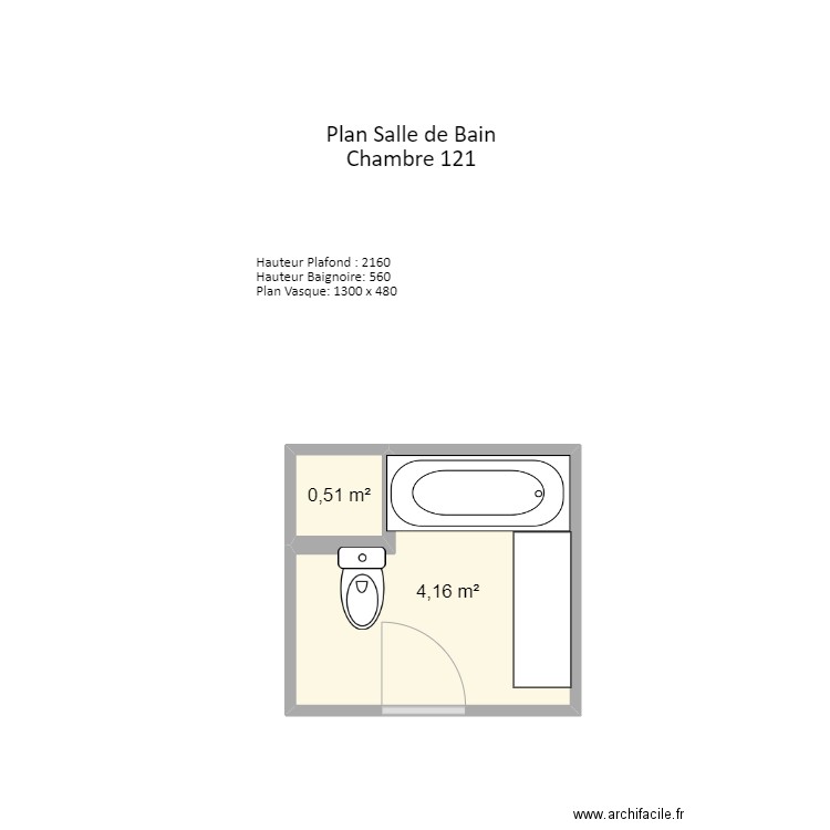 Salle de Bain chambre 121. Plan de 2 pièces et 5 m2
