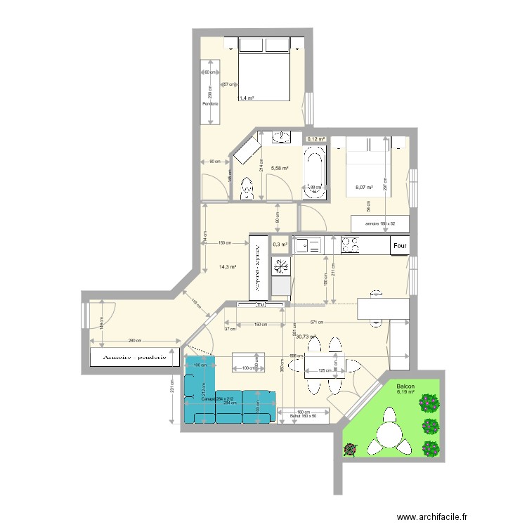 Appartement Flo V3. Plan de 8 pièces et 77 m2