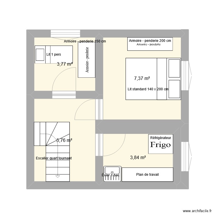 étage 1. Plan de 4 pièces et 21 m2