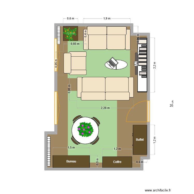 Salon 1. Plan de 1 pièce et 21 m2