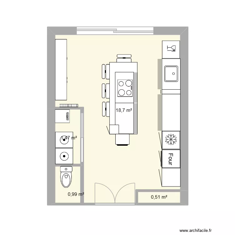 Cuisine3. Plan de 4  et 22 m²