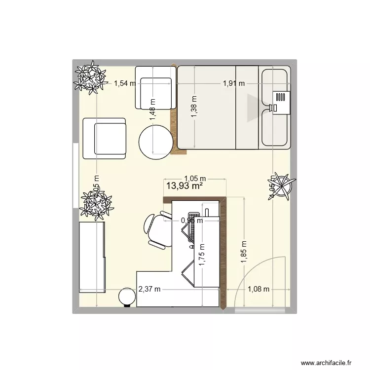 CHAMBRE D AKSEL. Plan de 1 Pièce et 14 m²