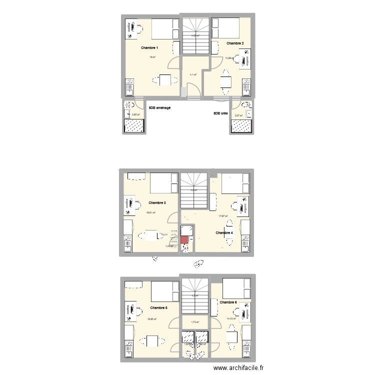 Alfon_SDB. Plan de 16 pièces et 134 m2