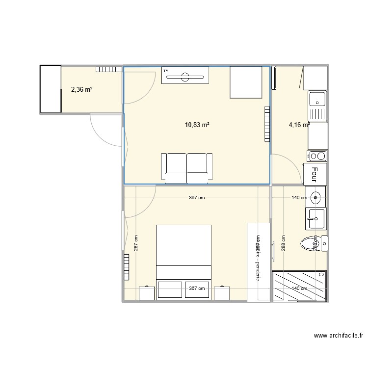 plan avec porte chambre actuelle V2. Plan de 5 pièces et 32 m2