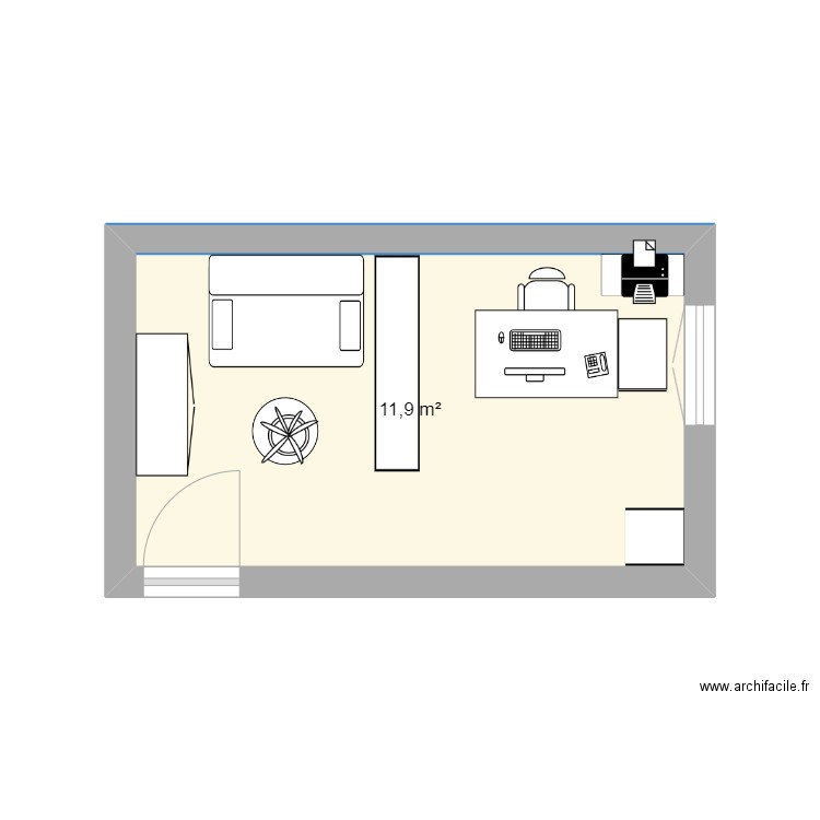 Bureau 2. Plan de 1 pièce et 12 m2