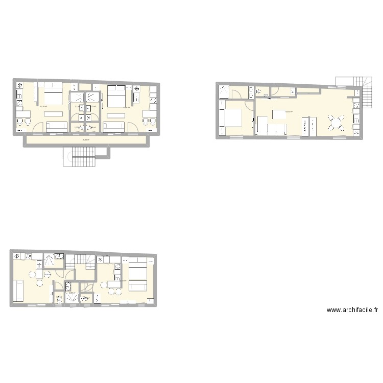 coin ouvrier. Plan de 14 pièces et 163 m2