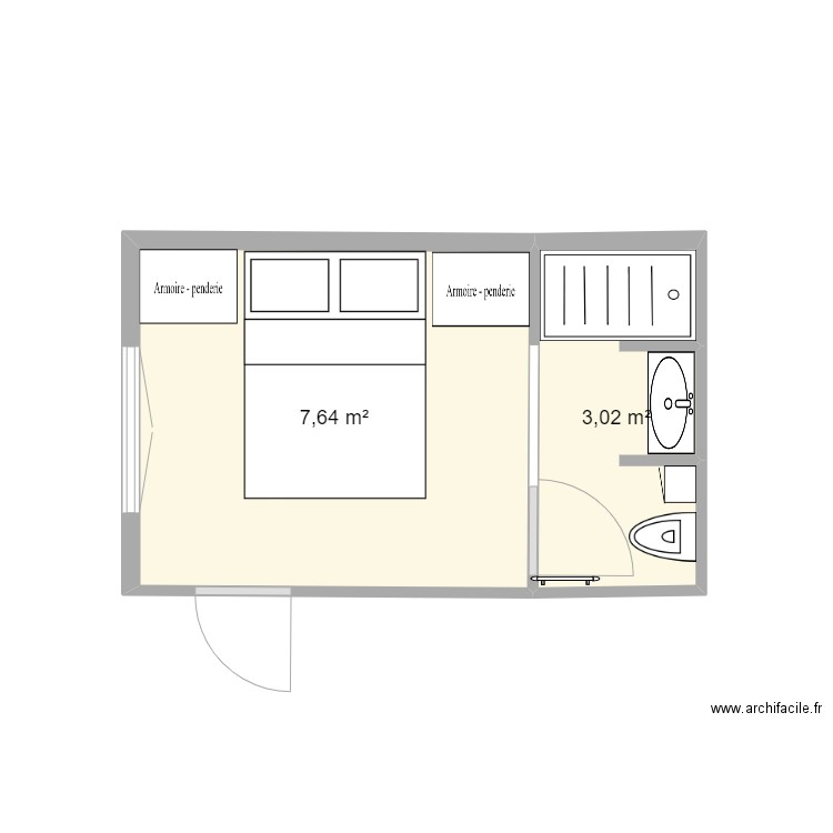 SDB Nat 1. Plan de 2 pièces et 11 m2