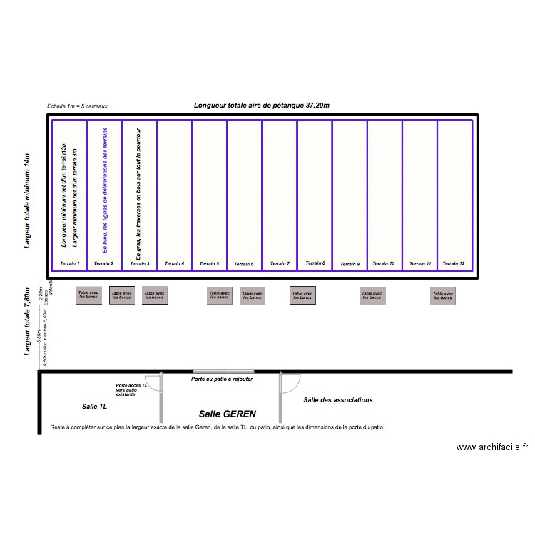 12 terrains de pétanque . Plan de 0 pièce et 0 m2